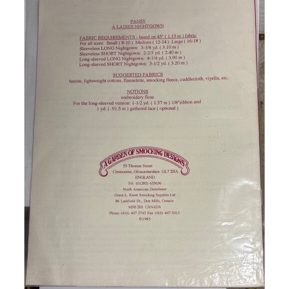 A Garden of Smoking Designs Pansy Ladies Nightgown Sewing Pattern NEW - Picture 2 of 2